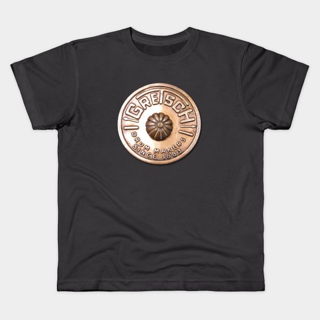 Gretsch Retro Drum Badge Kids T-Shirt by karutees